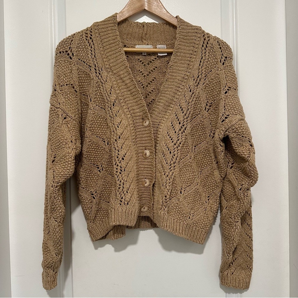 Vintage JEANNE PIERRE Textured Tan Cardigan 100% Cotton